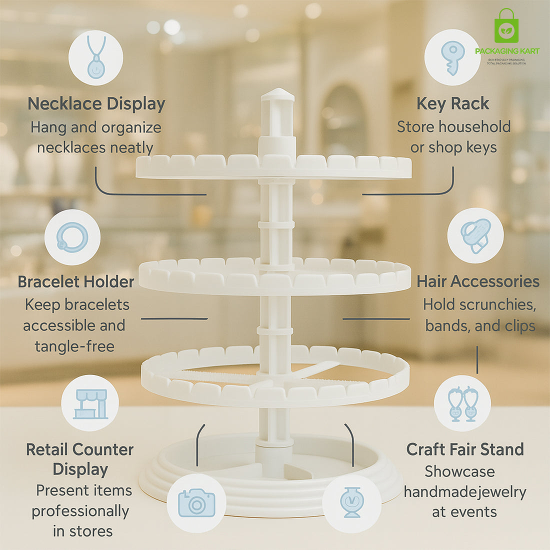 Rotating Round Plastic Stand for Earrings & Studs