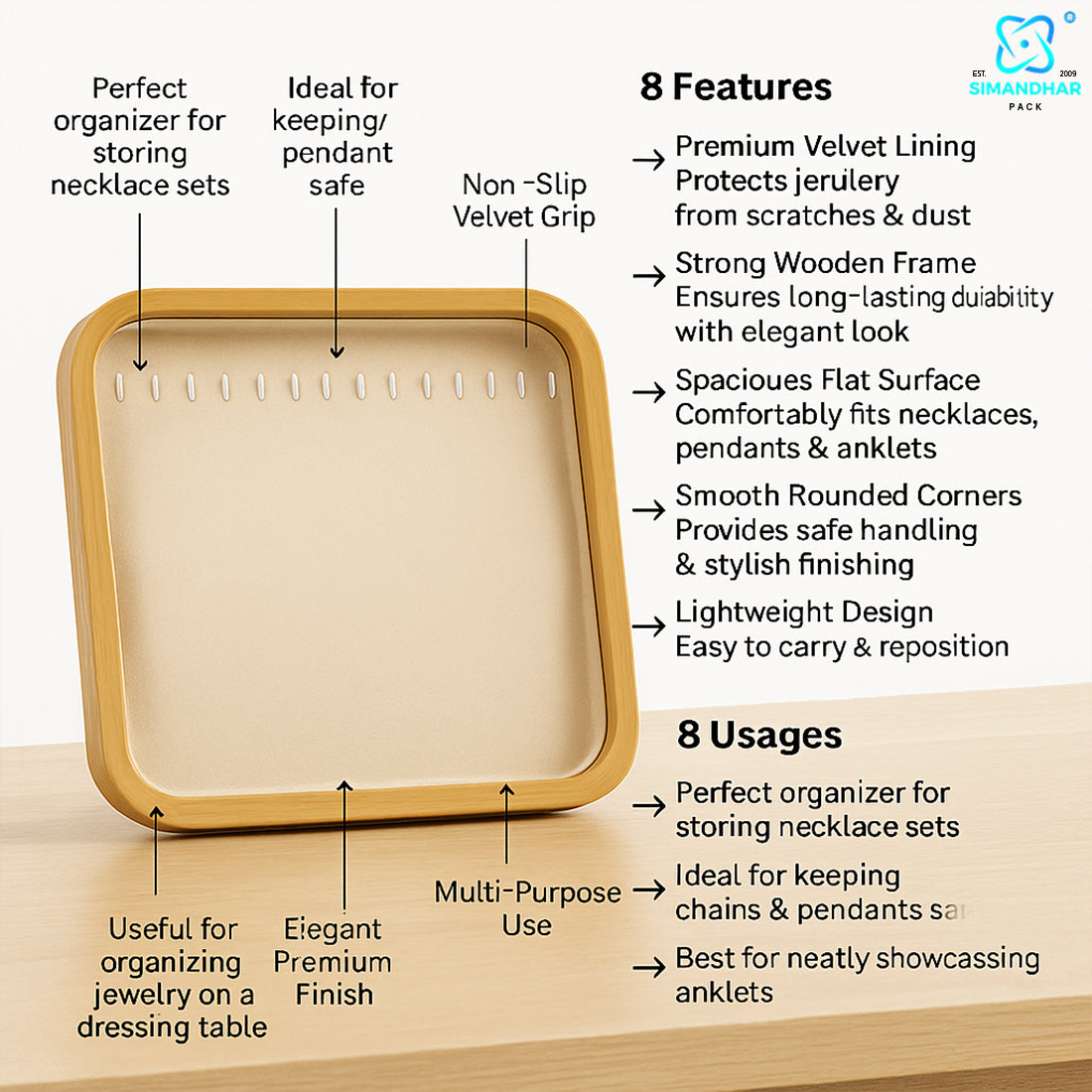 Cream Color Jewellery Tray for Chains, Pendants & Necklaces