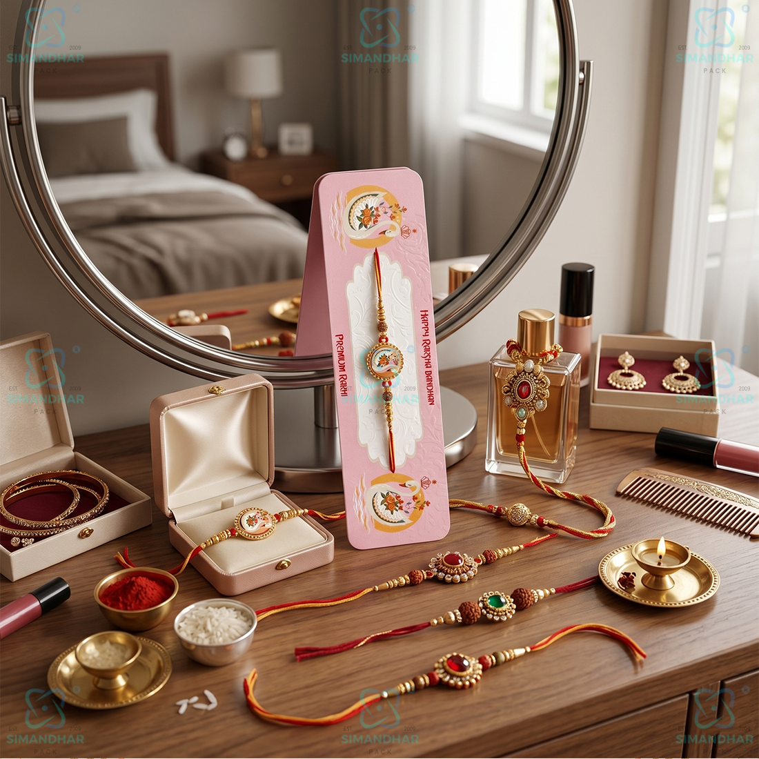 Fancy Rakhi Card with Golden Foil Print and Festive Design