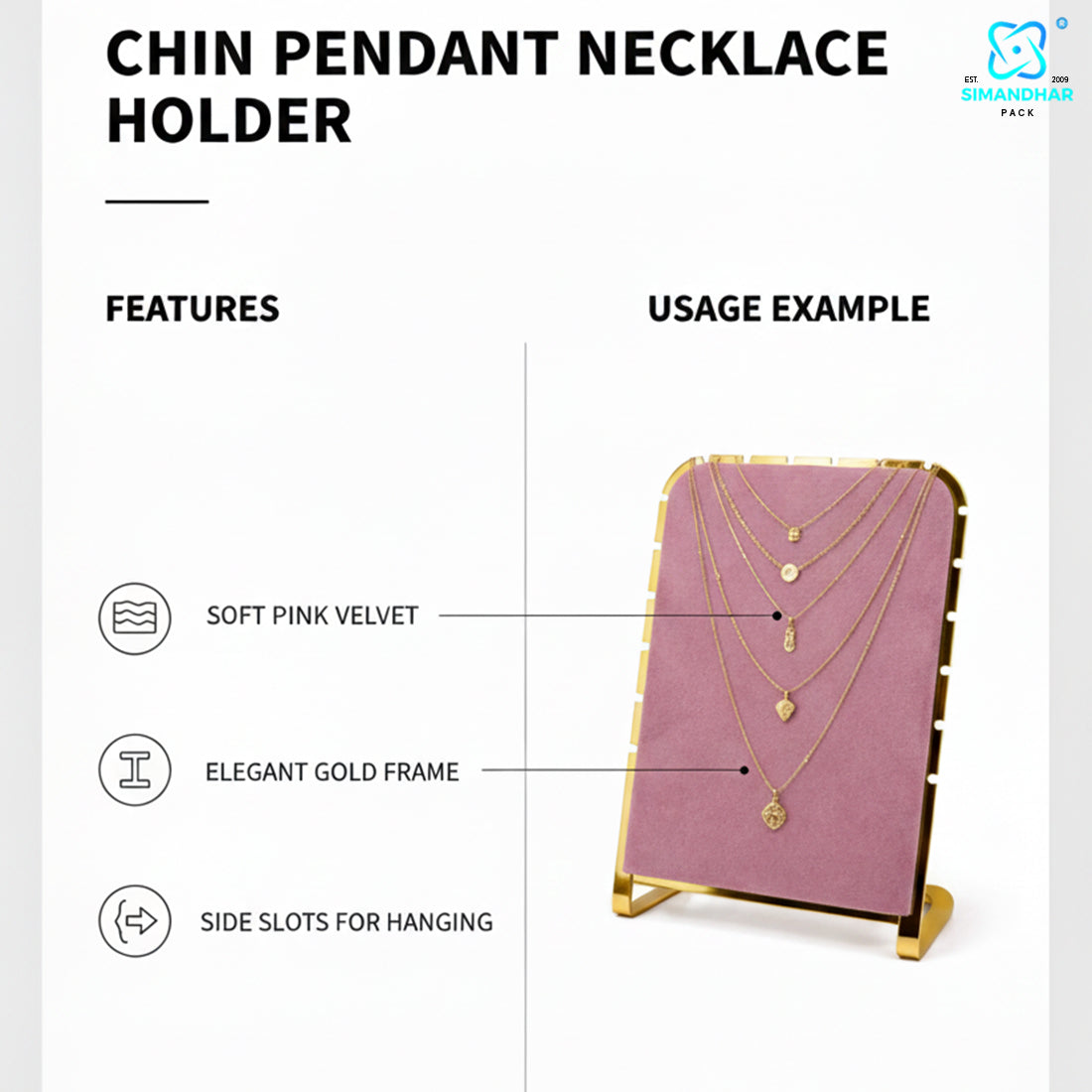 Elegant Velvet Necklace & Chain Display Stand for Jewellery