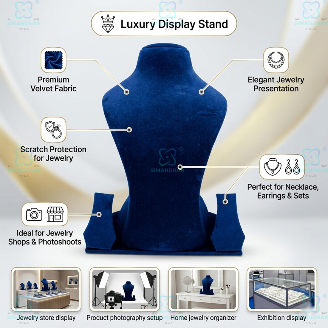 Classic Velvet Necklace Display Statue – Elegant Jewellery Organizer & Showcase