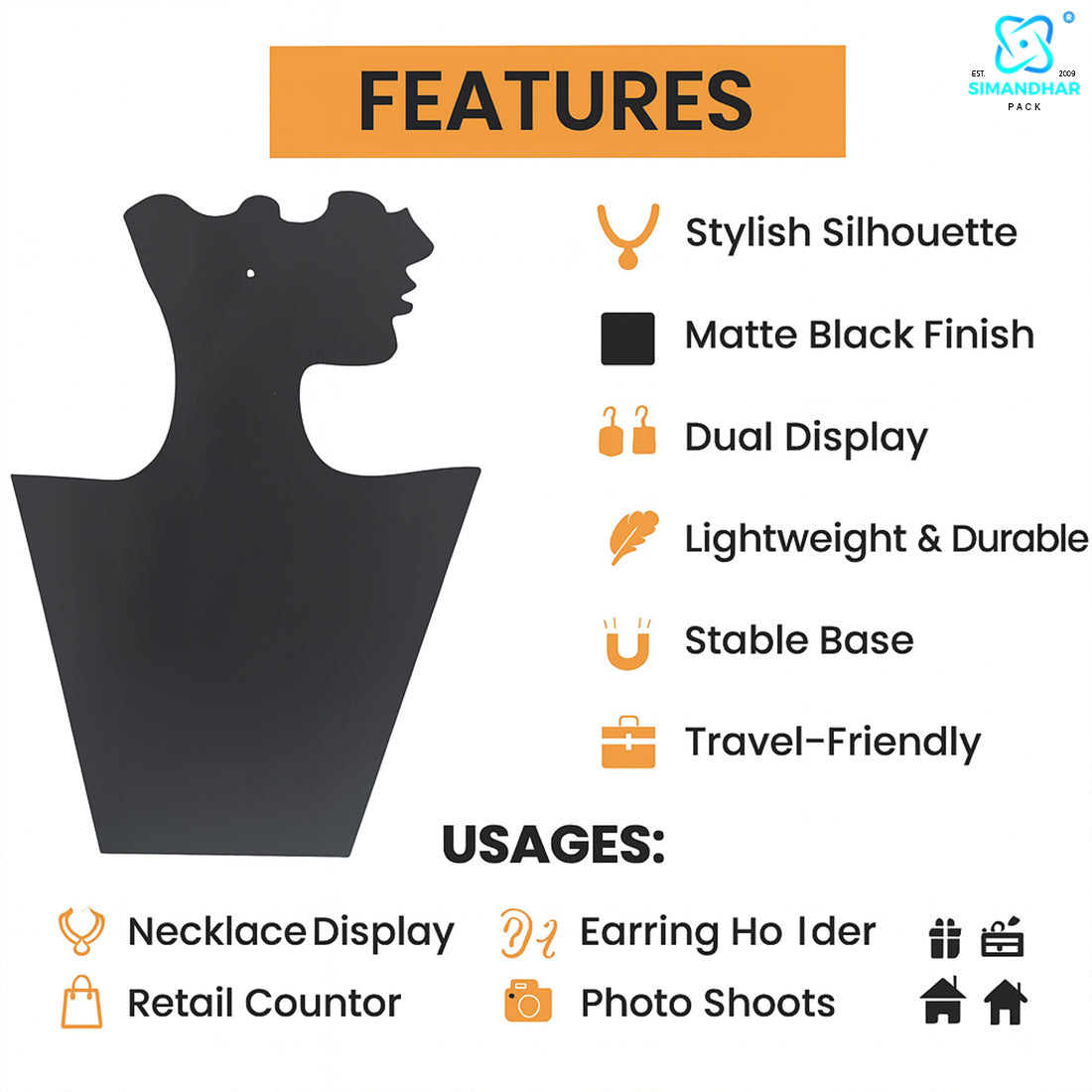 Elegant Matte Black Accessory Stand for Rings, Earrings & Necklaces