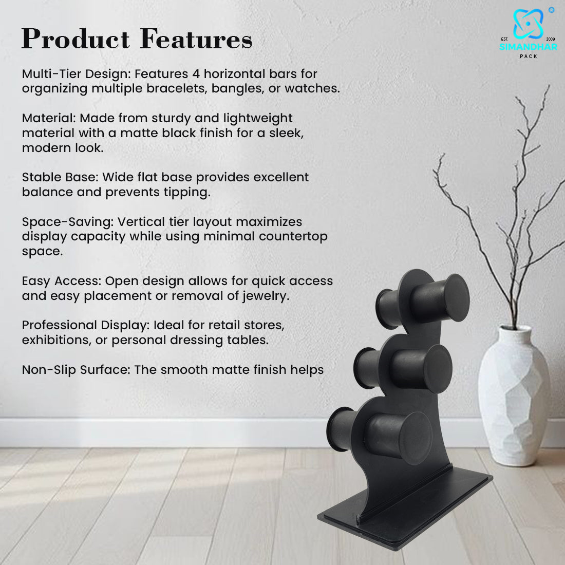 Black Plastic 3 Roll Jewelry Bangle Display Stand Holder For Jewelry Storage And Jewellery Shop