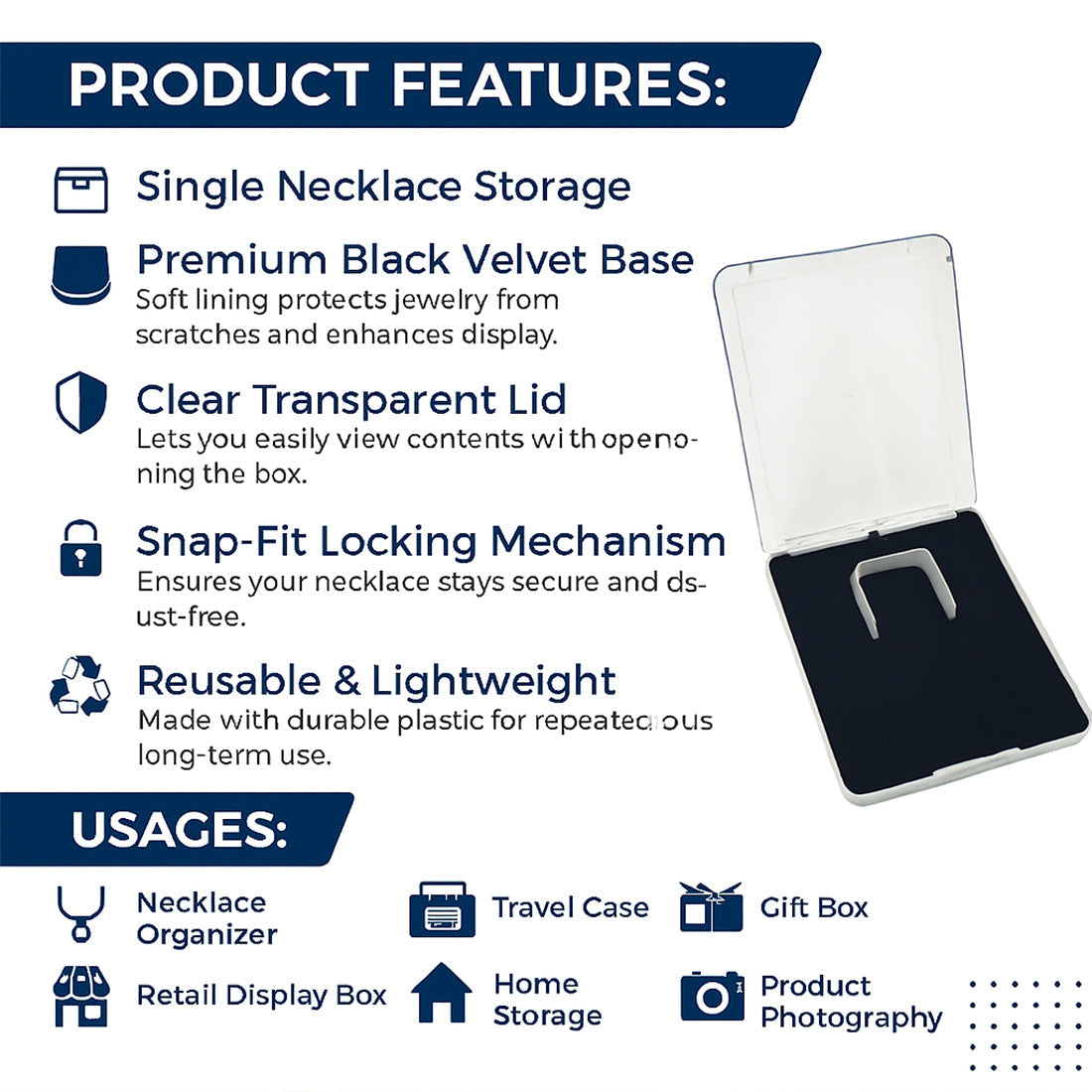 Premium Blue Velvet Plastic Box – Necklace & Earrings Jewellery Organizer