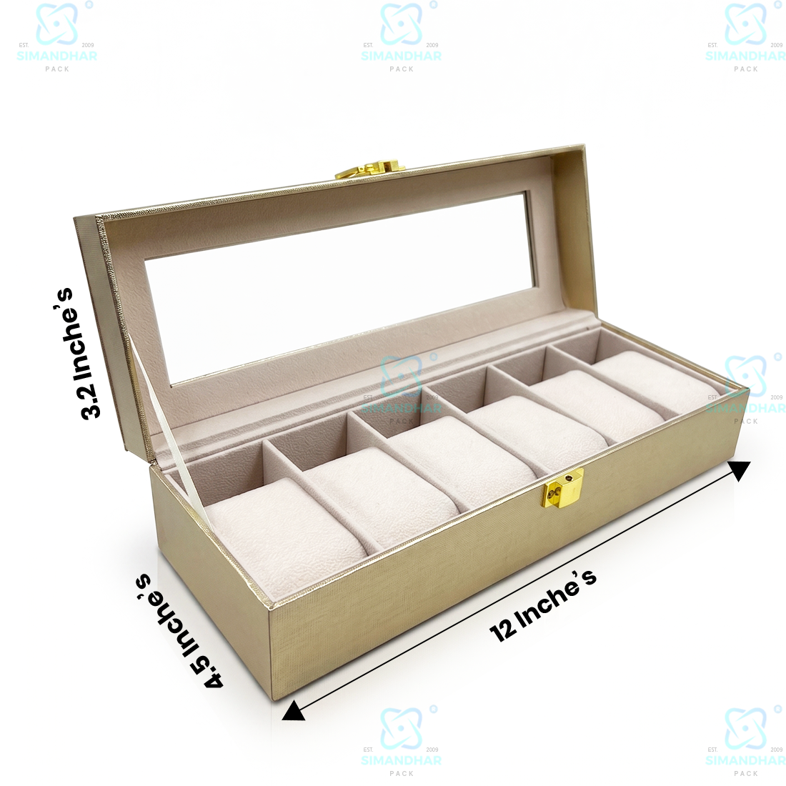 Luxury Velvet Interior Watch Organizer Box with 6 Watch Compartments