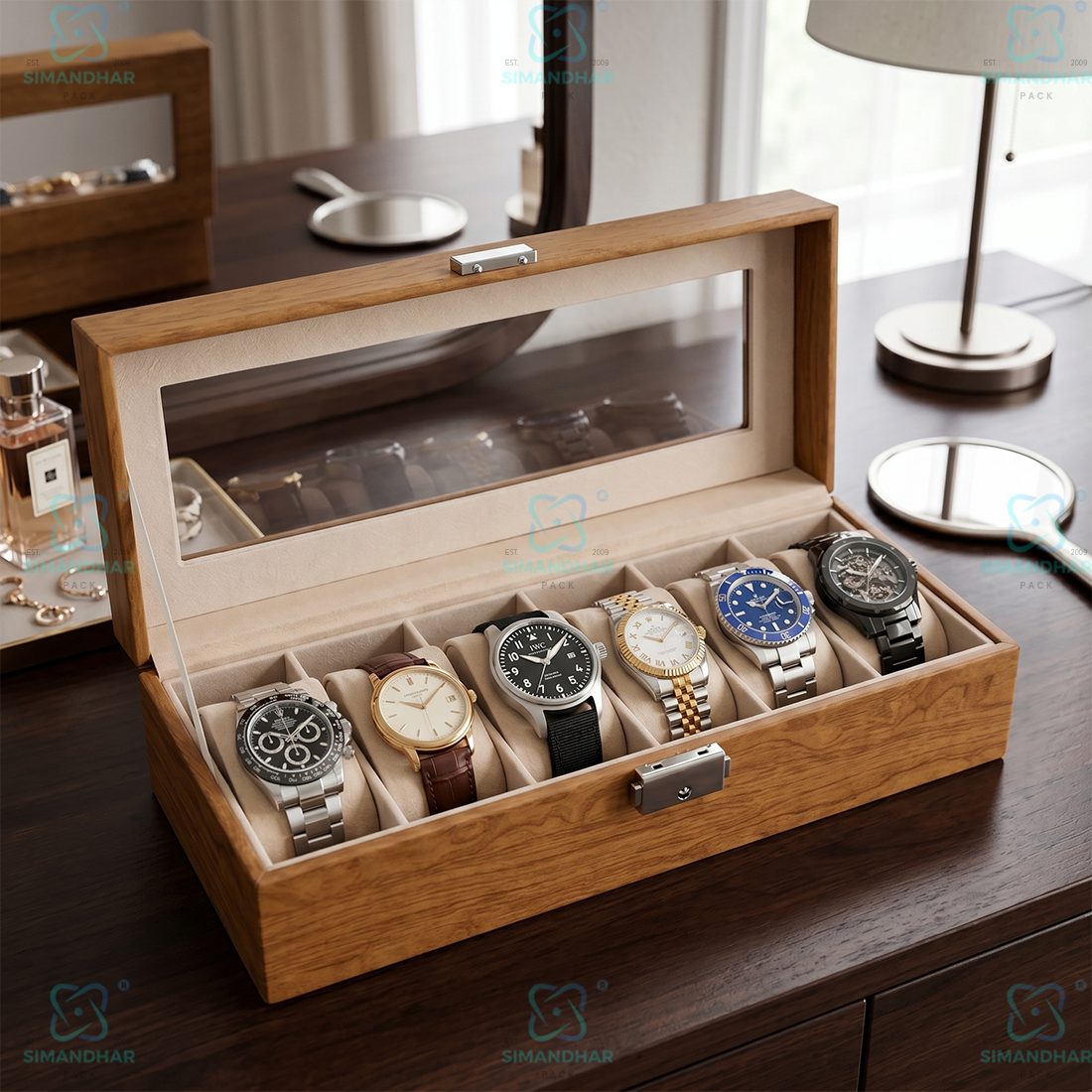 Luxury 6 Slot Velvet Leather Watch Box Organizer for Men & Women