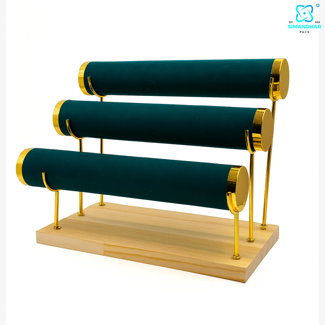 Wooden Velvet Bangles Display Stand – 3 Roll Jewellery Organizer for Bracelets & Bangles