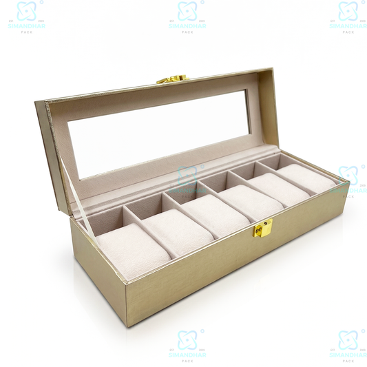 Luxury Velvet Interior Watch Organizer Box with 6 Watch Compartments