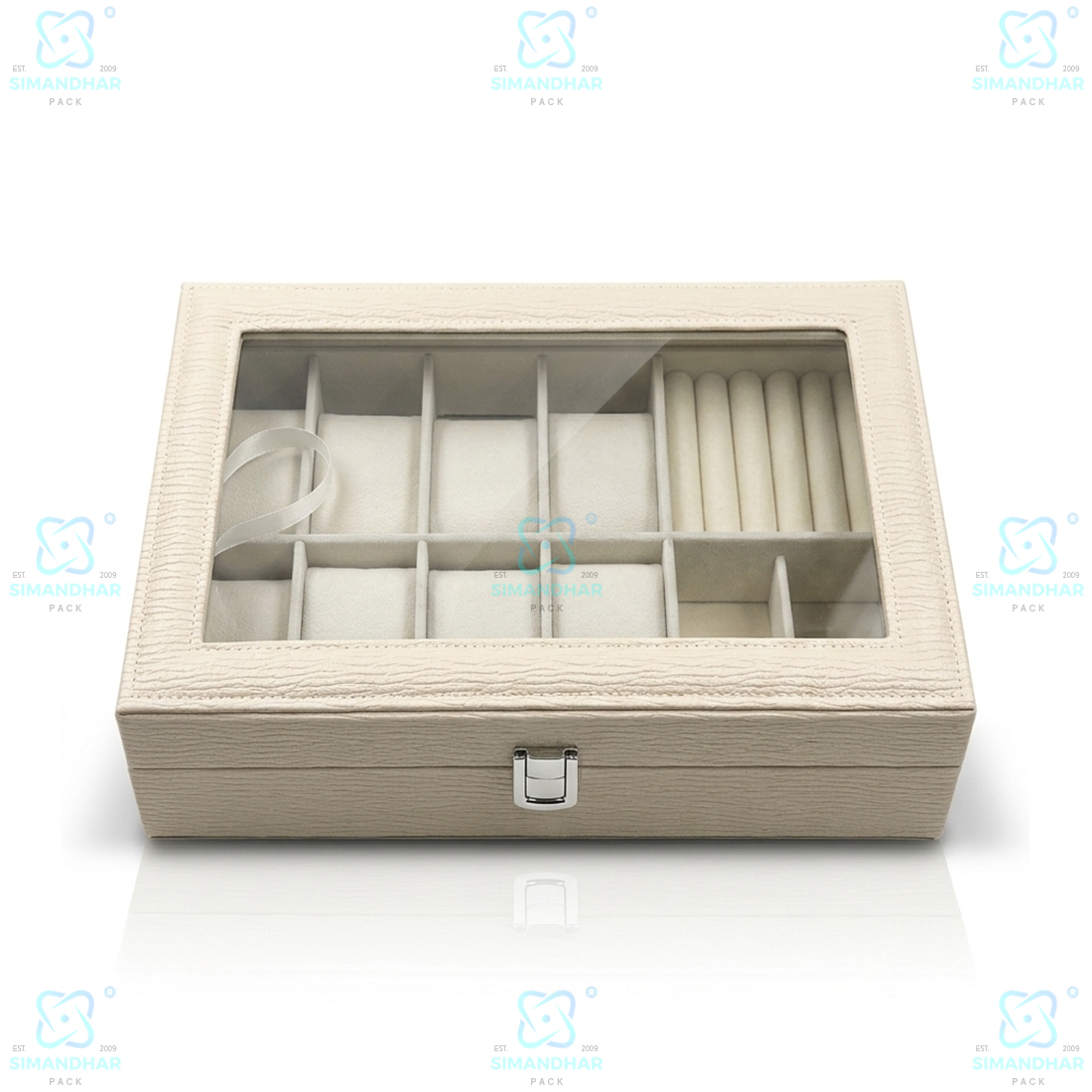 Premium Velvet Watch Storage Box with 8 Compartments & Jewellery Organizer