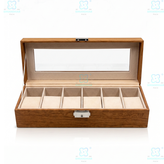 Luxury 6 Slot Velvet Leather Watch Box Organizer for Men & Women