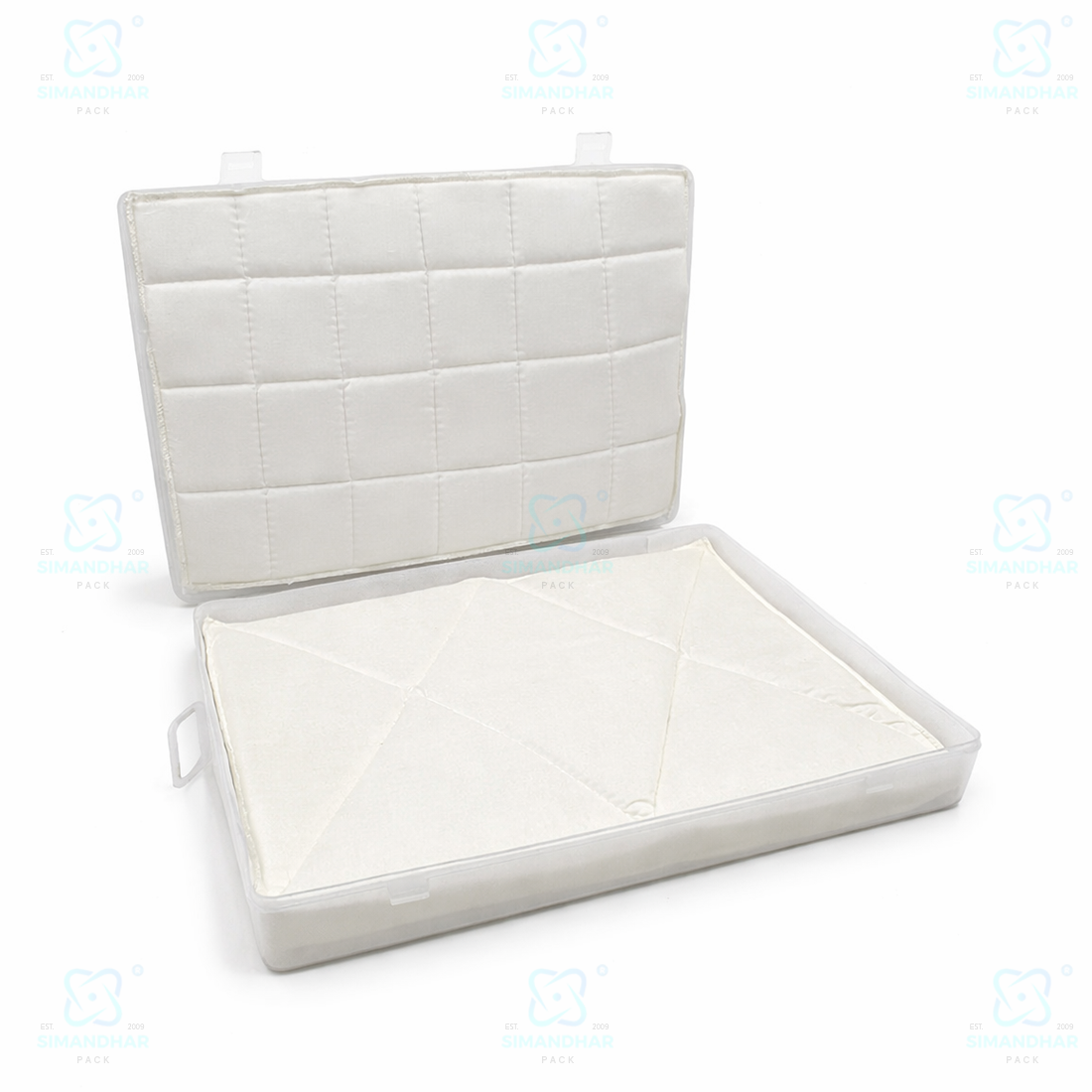 Transparent Plastic Jewellery Storage Box with Soft White Cushion Cotton Padding for Protection