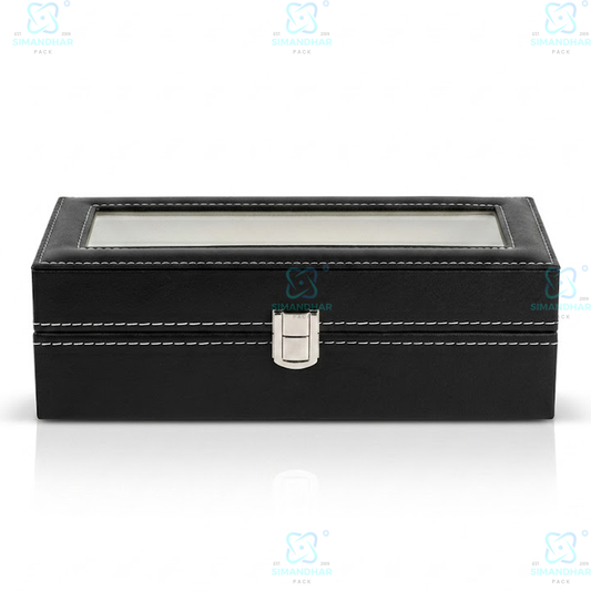 6 Grid Velvet Watch Box Organizer with Soft Cushion & Glass Lid