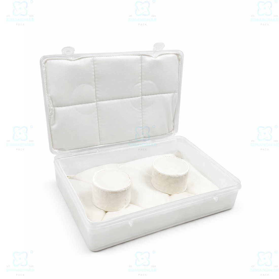 Transparent Plastic Jewellery Storage Box with Soft White Cushion Cotton Padding for Protection