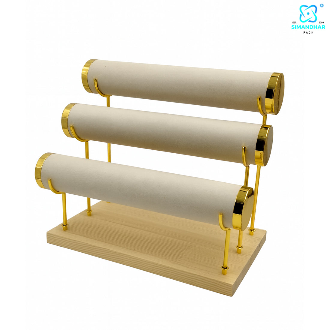Wooden Velvet Bangles Display Stand – 3 Roll Jewellery Organizer for Bracelets & Bangles