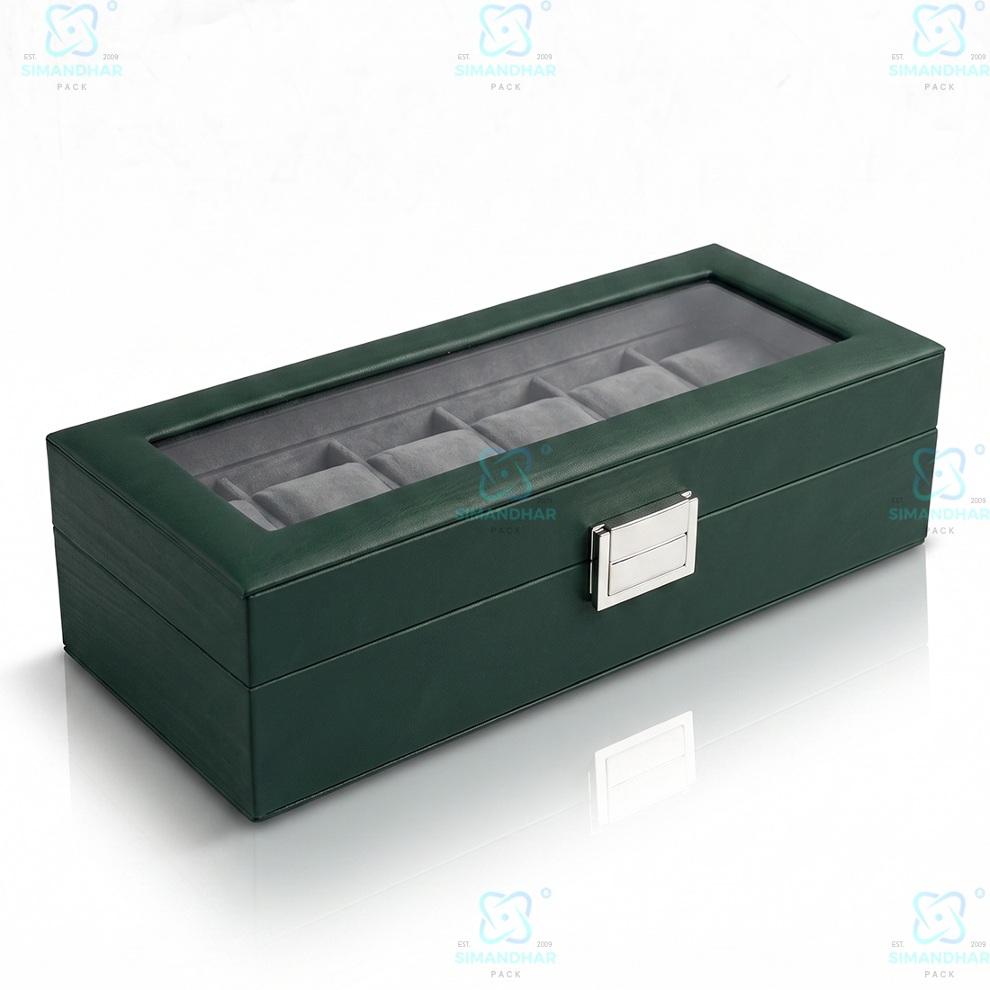 Elegant 6 Slot Watch Display Case in Velvet & PU Leather Design