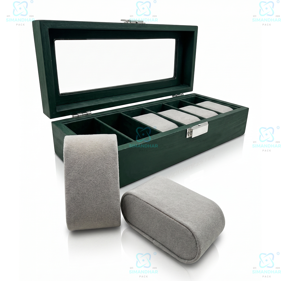 Elegant 6 Slot Watch Display Case in Velvet & PU Leather Design