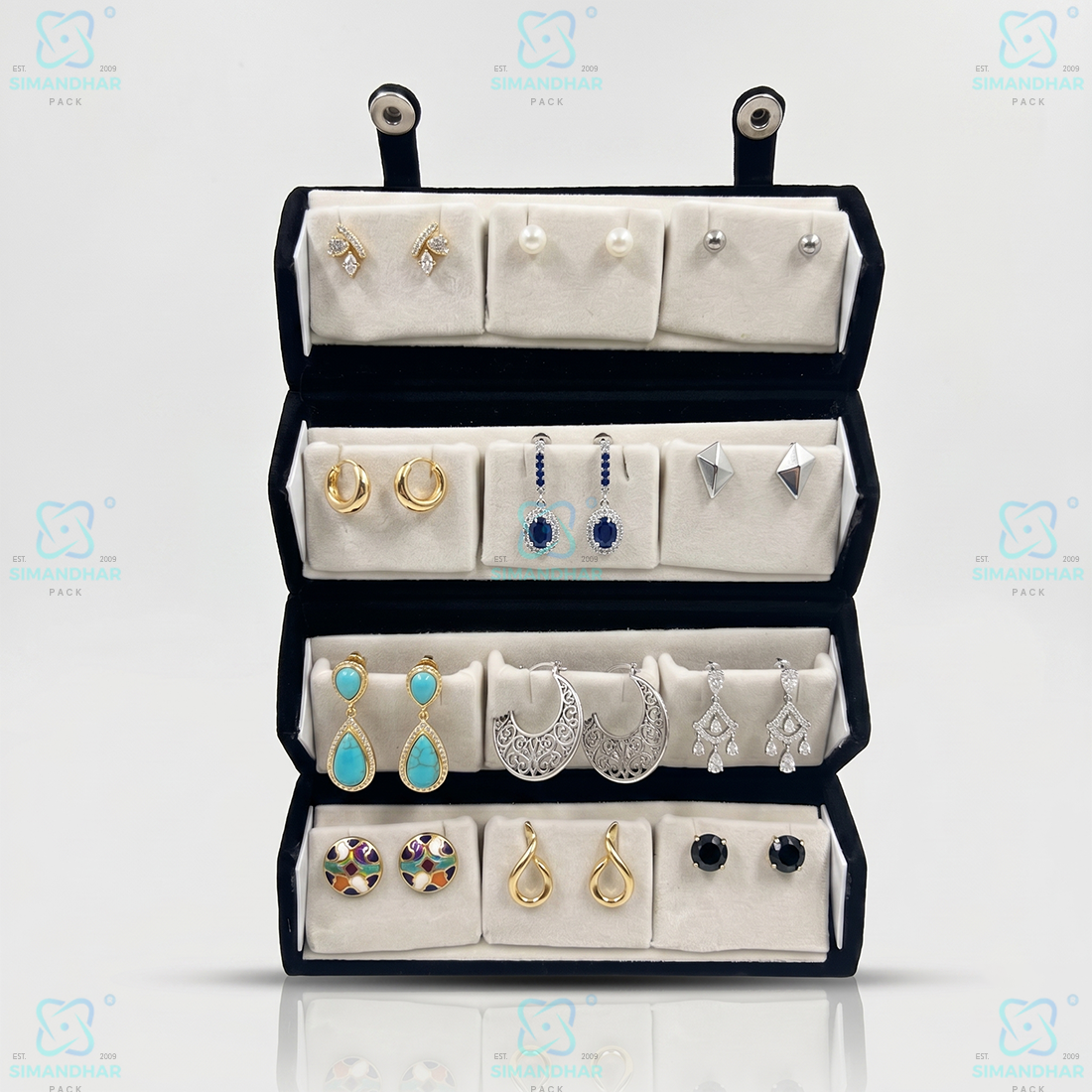 Black Velvet Earring Box with 12 Slots – Jewelry Storage Organizer Case