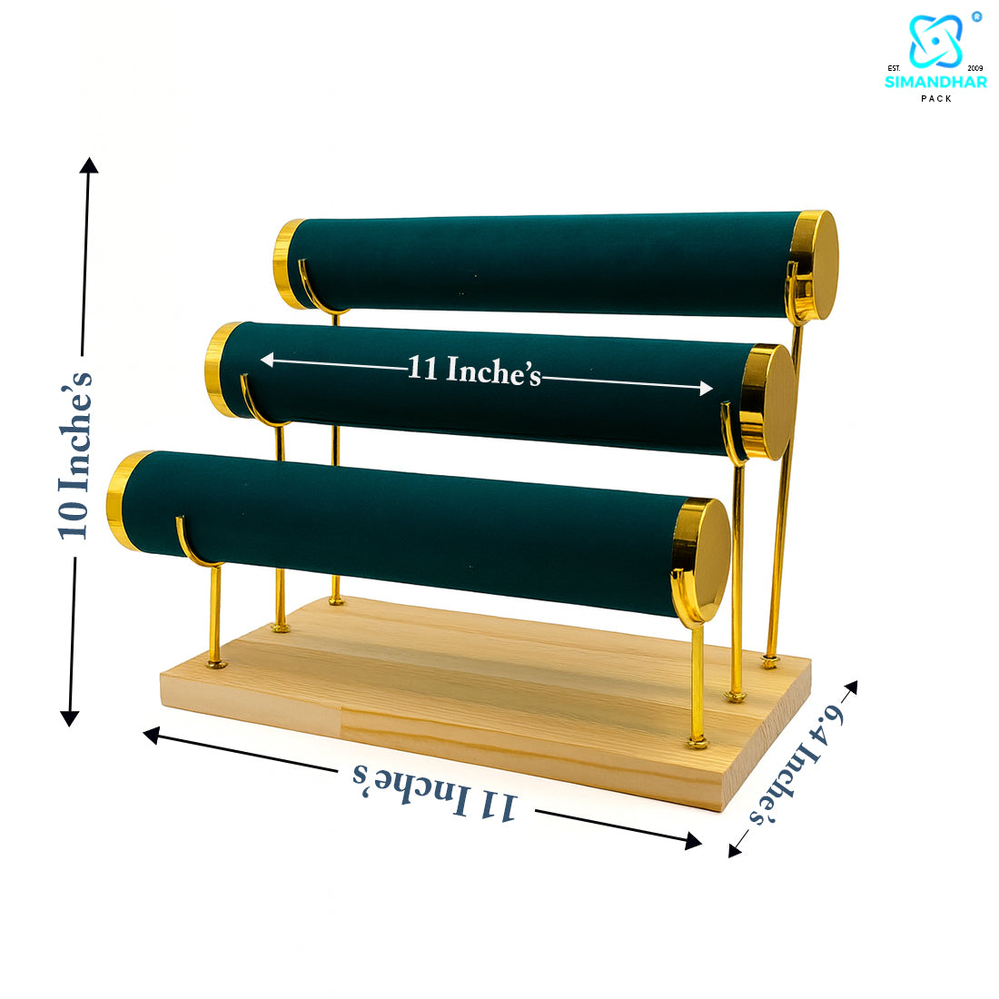 Wooden Velvet Bangles Display Stand – 3 Roll Jewellery Organizer for Bracelets & Bangles