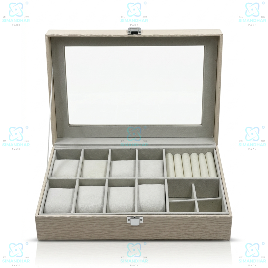 Premium Velvet Watch Storage Box with 8 Compartments & Jewellery Organizer