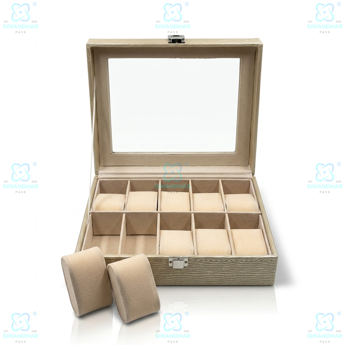 Premium Velvet Watch Storage Box with 8 Compartments & Jewellery Organizer