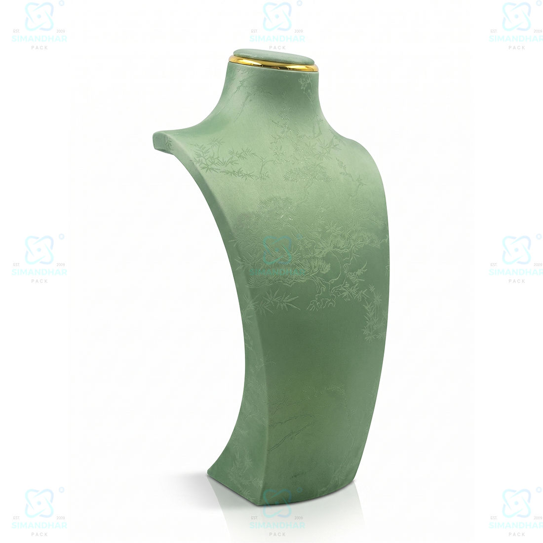 Luxury Leather Velvet Jewellery Bust Stand – Light Green Display Statue