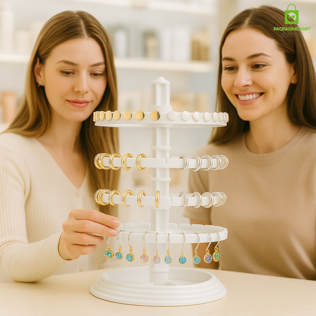 Rotating Round Plastic Stand for Earrings & Studs