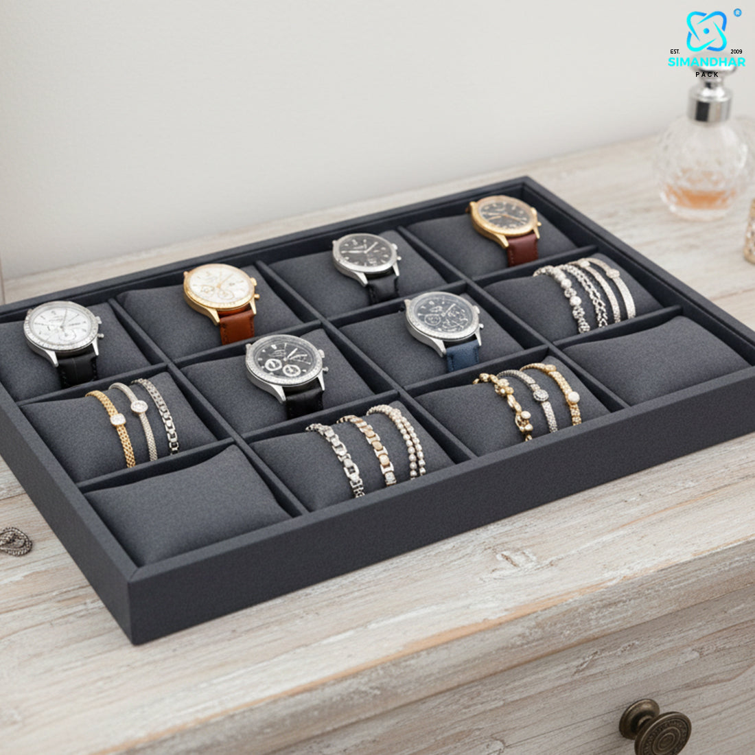 Premium Watch, Kada & Bracelet Cushion Tray for Jewellery Display