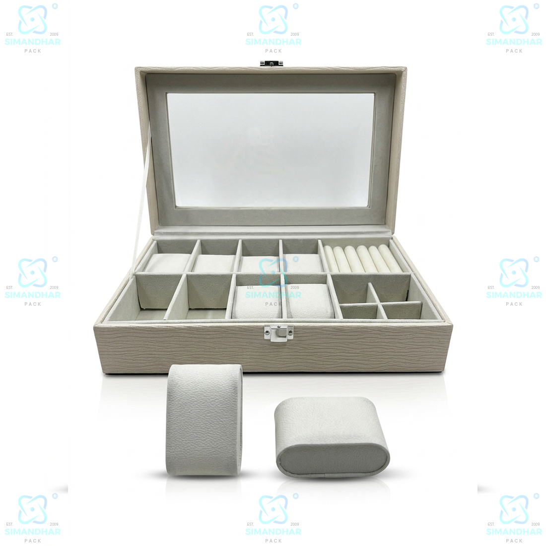 Premium Velvet Watch Storage Box with 8 Compartments & Jewellery Organizer