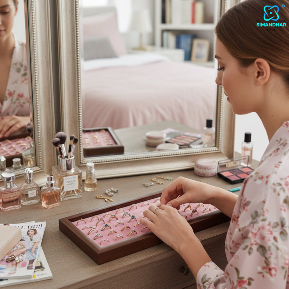 Premium Wooden Velvet Ring Tray for Jewellery Display & Storage