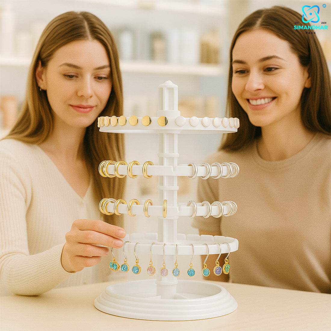 Rotating Round Plastic Stand for Earrings & Studs