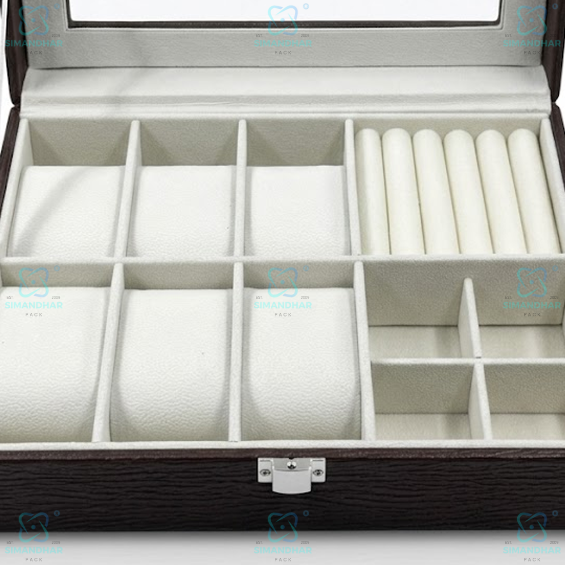 Premium Velvet Watch Storage Box with 8 Compartments & Jewellery Organizer