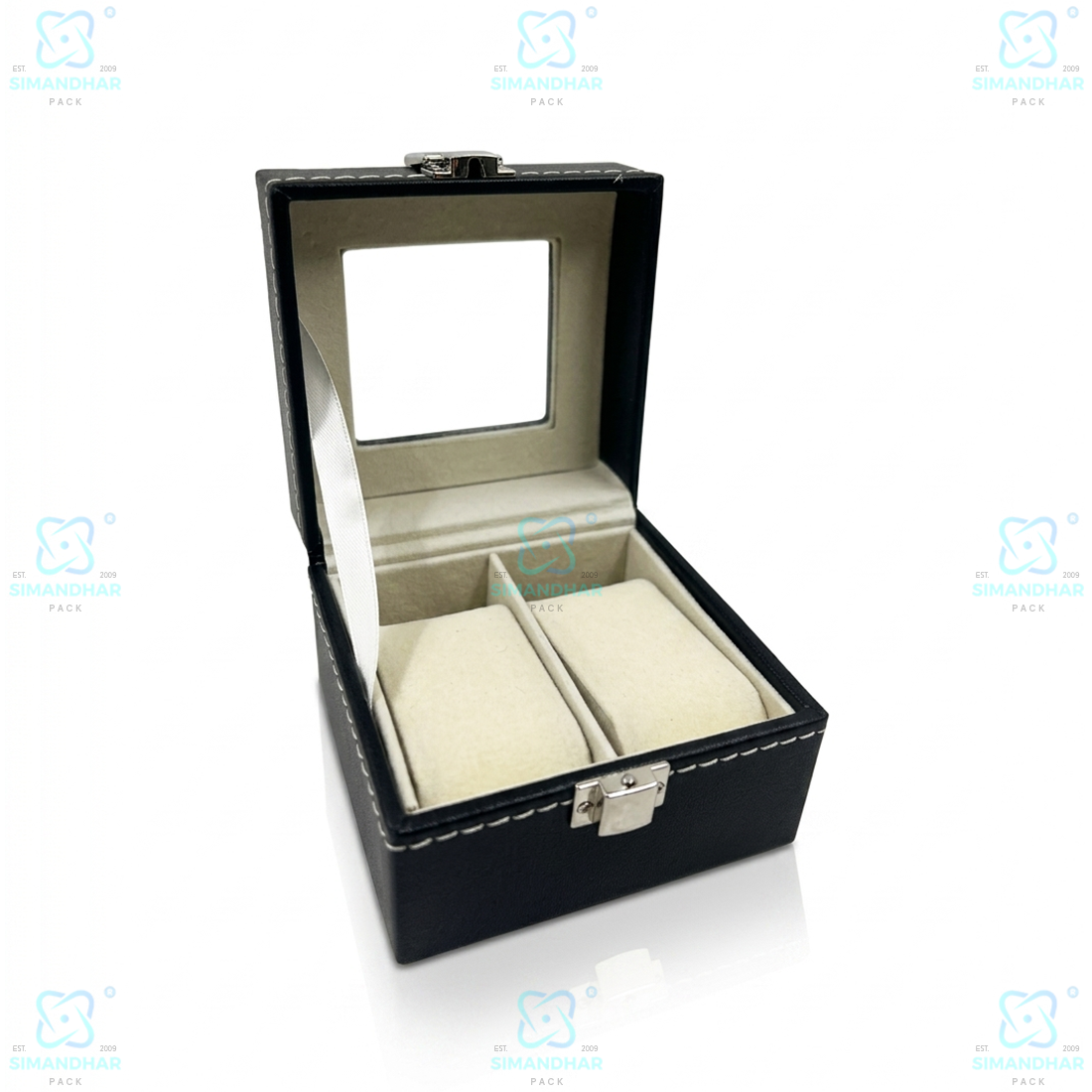 Designer 2 Slots Leather Watch Box for Gift & Collection – Velvet Interior Case