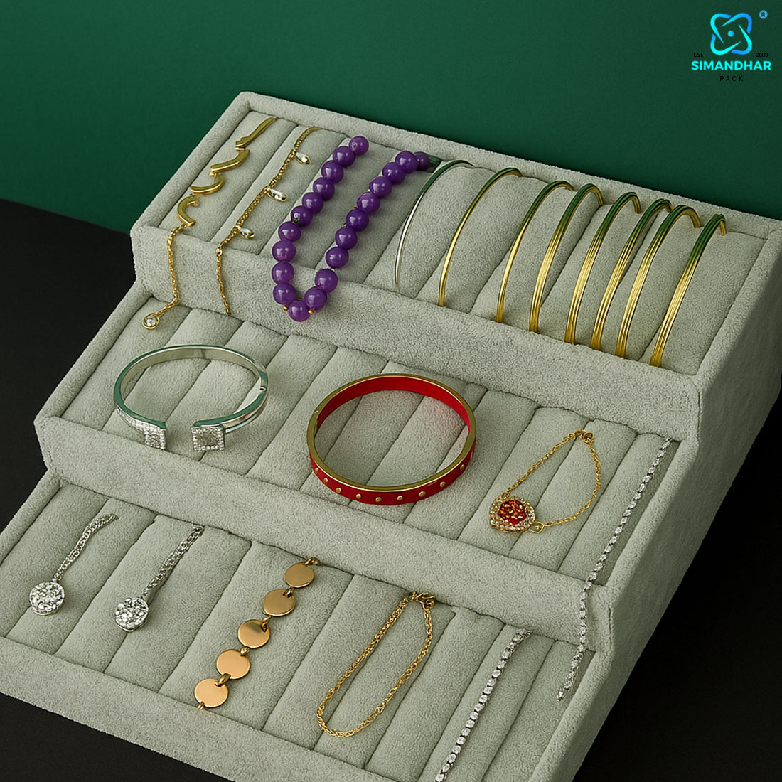 3 Layer Jewelry Tray for Bangles – Premium Velvet Multi-Level Storage