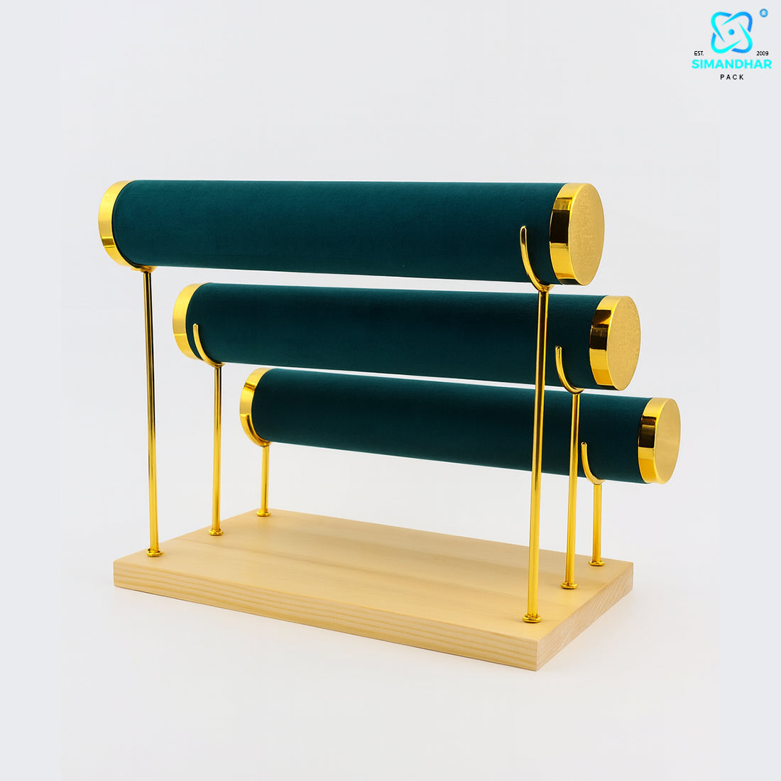 Wooden Velvet Bangles Display Stand – 3 Roll Jewellery Organizer for Bracelets & Bangles