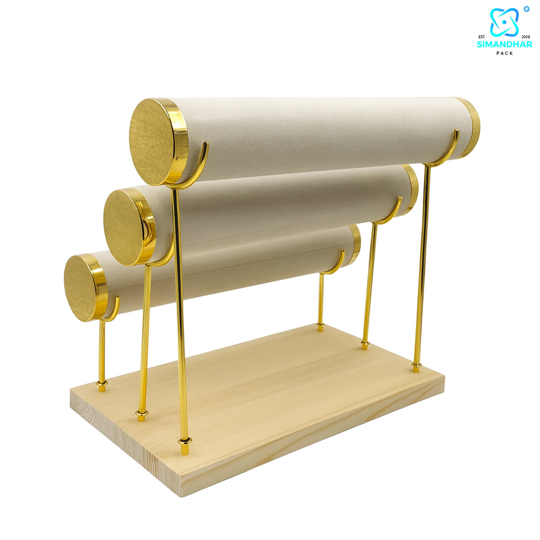 Wooden Velvet Bangles Display Stand – 3 Roll Jewellery Organizer for Bracelets & Bangles