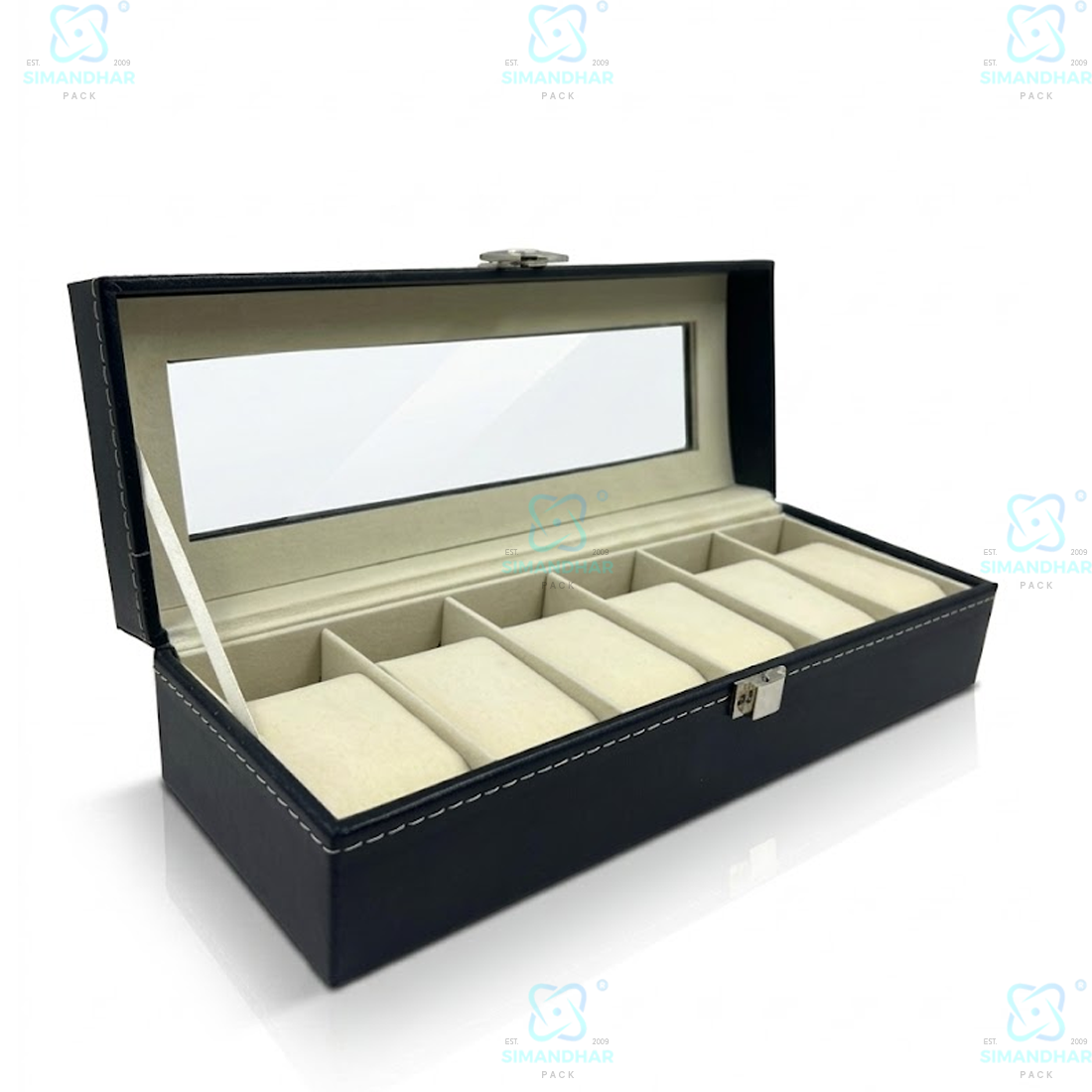 6 Grid Velvet Watch Box Organizer with Soft Cushion & Glass Lid