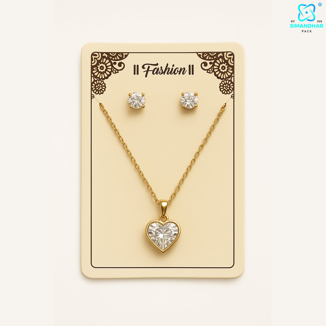 Elegant Cream Fashion Jewellery Set Card – Necklace & Earrings Holder