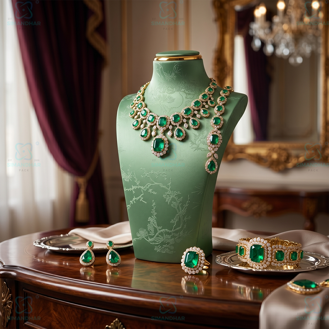 Luxury Leather Velvet Jewellery Bust Stand – Light Green Display Statue