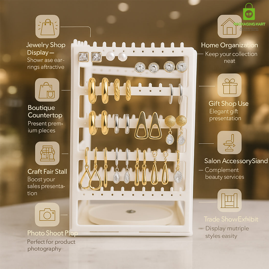 360 Degree Square Earring Stand Plastic Rotating Display (Copy)