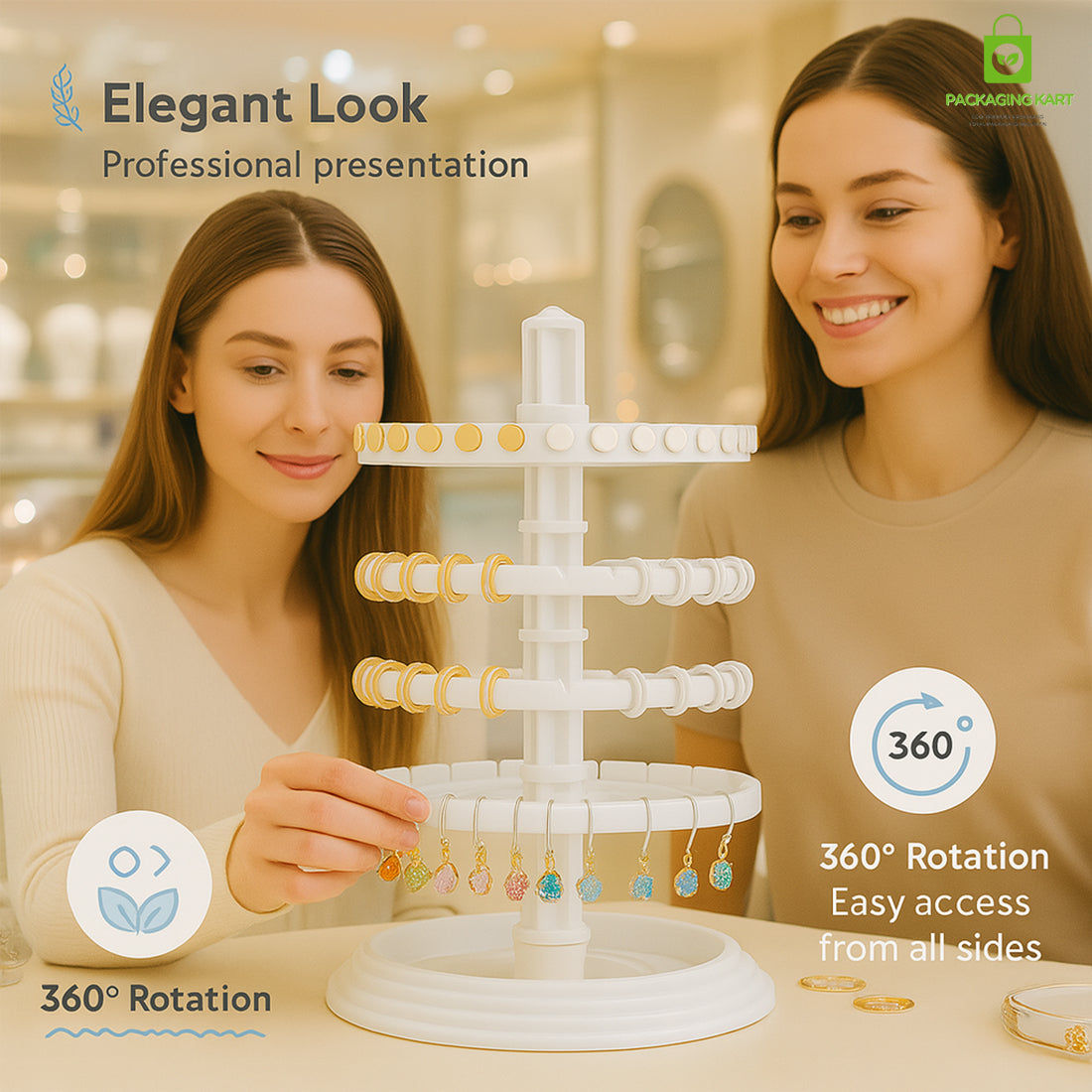 Rotating Round Plastic Stand for Earrings & Studs