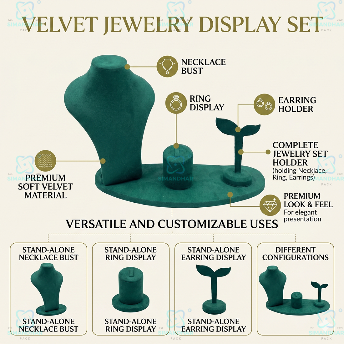 Multipurpose Velvet Leather Jewellery Combo Set | Premium Display for Ring Earring