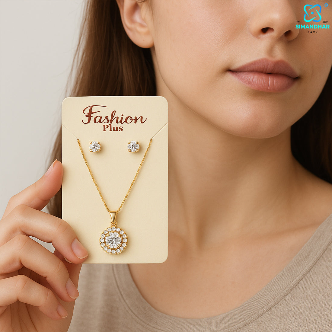 Elegant Cream Fashion Jewellery Set Card – Necklace & Earrings Holder