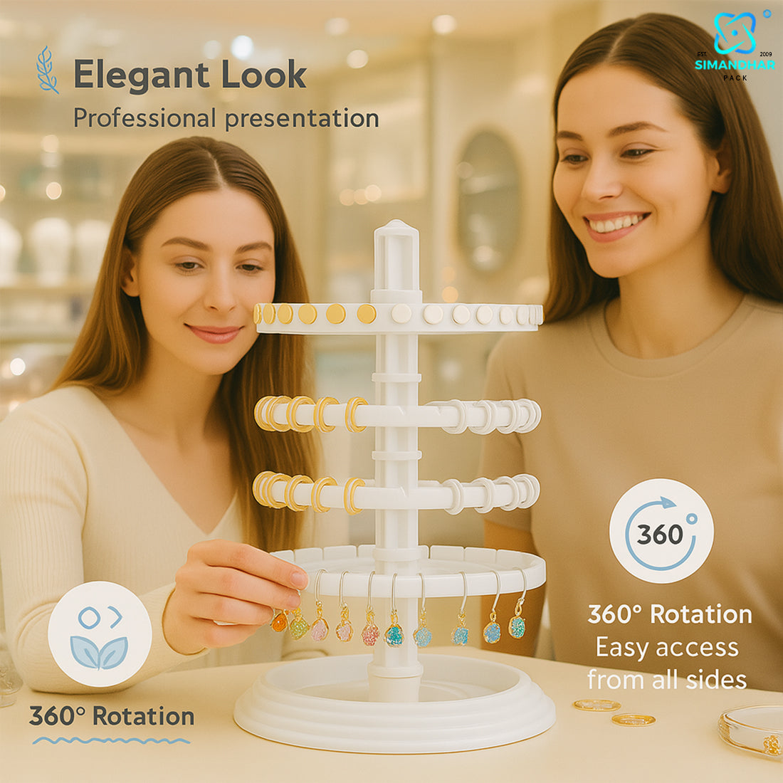 Rotating Round Plastic Stand for Earrings & Studs