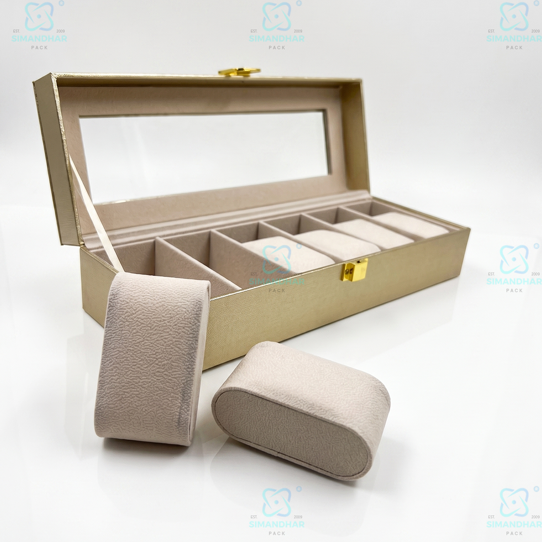 Luxury Velvet Interior Watch Organizer Box with 6 Watch Compartments