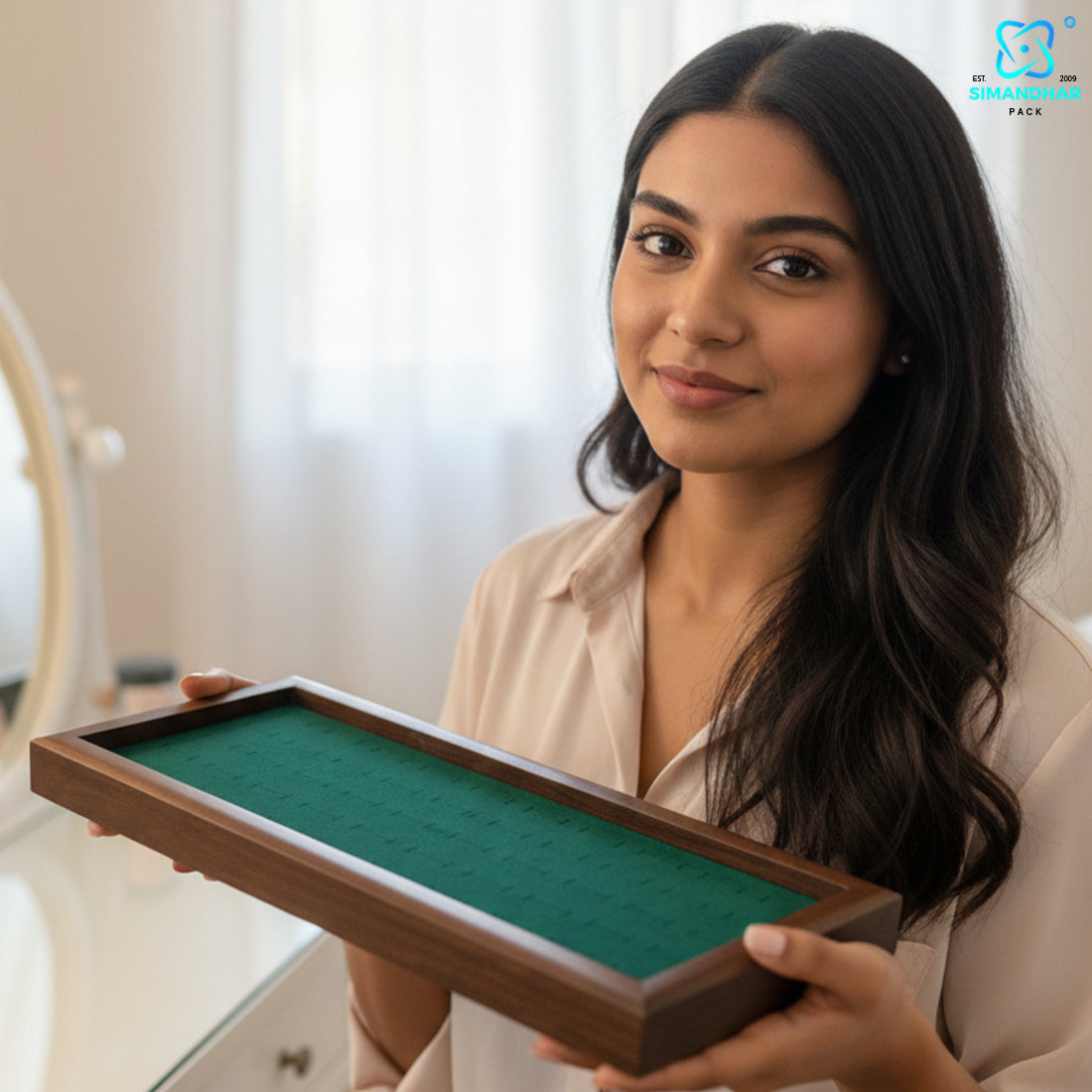 Premium Wooden Velvet Ring Tray for Jewellery Display & Storage