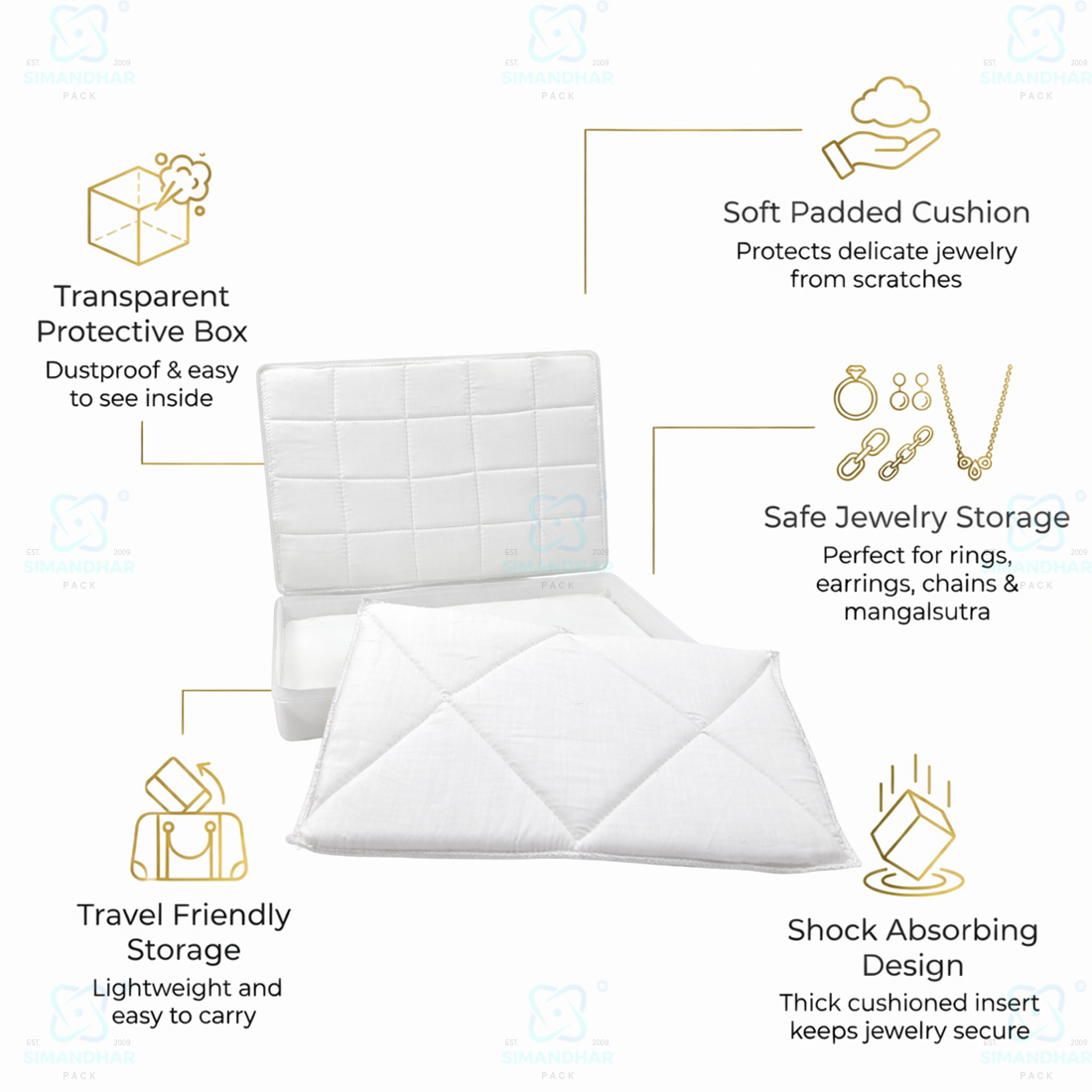 Protective Jewellery Plastic Box with White Cushion Cotton Padding for Safe Jewellery Storage