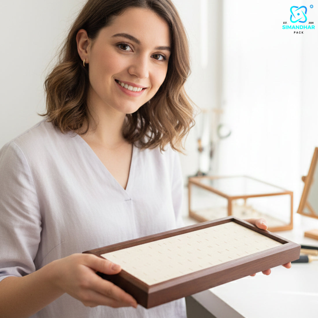 Premium Wooden Velvet Ring Tray for Jewellery Display & Storage