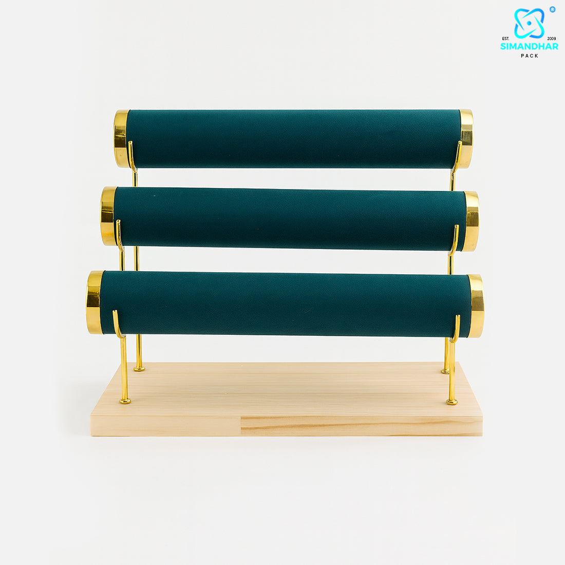 Wooden Velvet Bangles Display Stand – 3 Roll Jewellery Organizer for Bracelets & Bangles