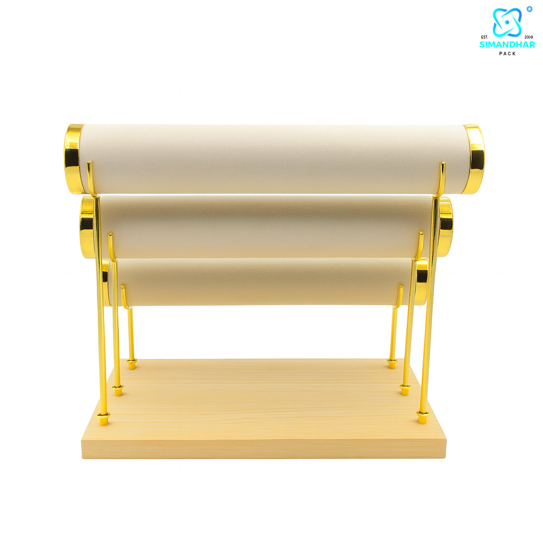 Wooden Velvet Bangles Display Stand – 3 Roll Jewellery Organizer for Bracelets & Bangles