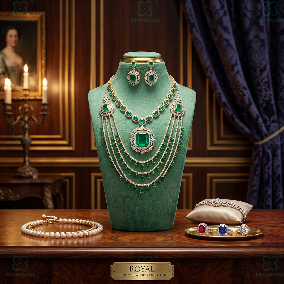 Luxury Leather Velvet Jewellery Bust Stand – Light Green Display Statue